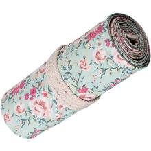Estuche enrollable para lápices de lona hecho a mano con diseño floral, gran capacidad, 24 agujeros, estuche portátil para bolígrafos.