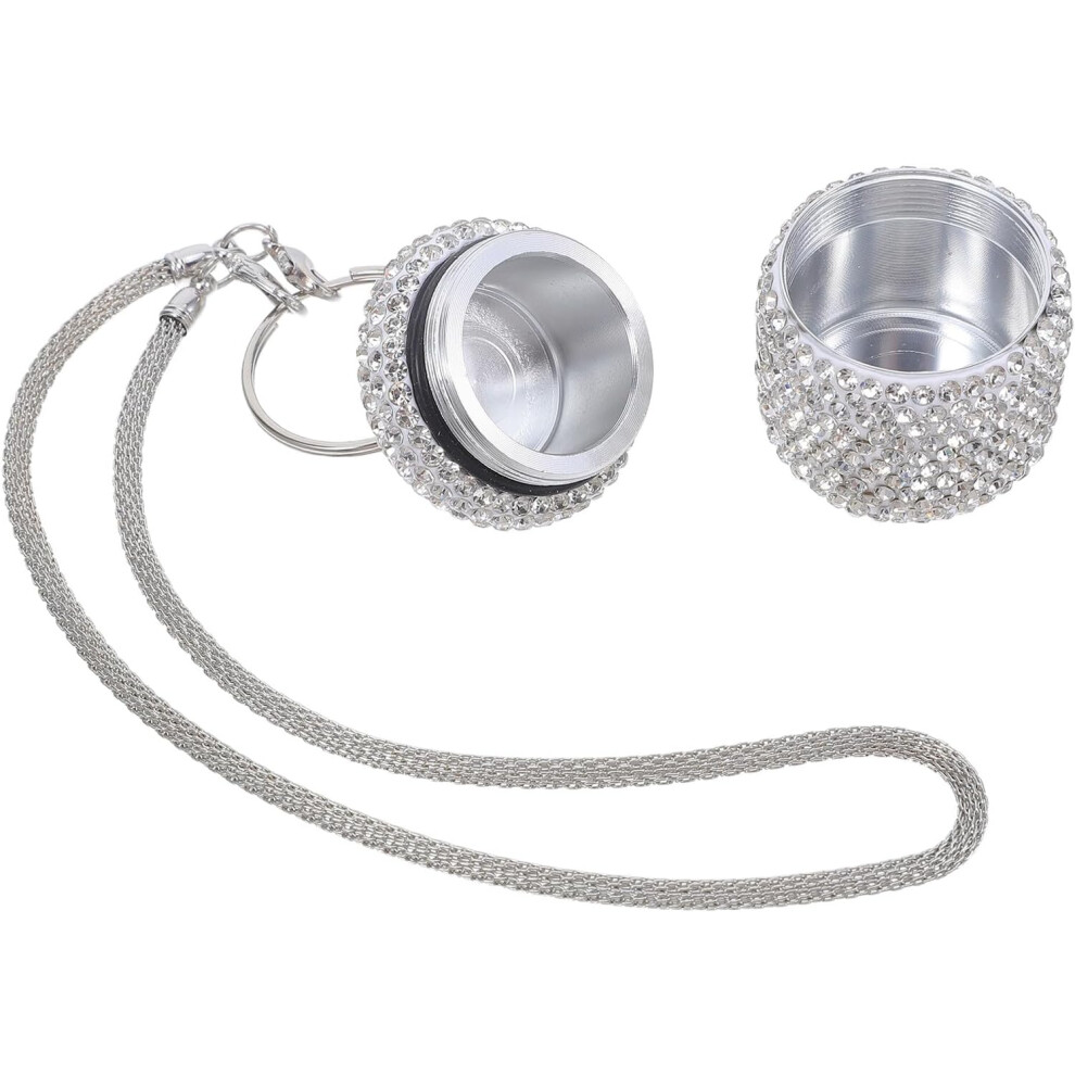 Hkhbjs Mini Metal Pill Bottle Case With Rhinestone Keychain, Portable Travel Pill Organizer With Compartments