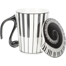 Keramik-Wasserbecher mit Musikmotiv, 270 ml, elegante Teetasse mit Deckel für Zuhause und Restaurant