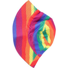 Regenbogenfarbener, doppelseitiger Fischerhut mit flacher Oberseite und Sonnenschutz