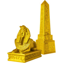 Antike ägyptische Sphinx-Statue aus Kunstharz mit goldener Oberfläche und Set