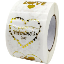 Herzförmige Verschlussaufkleberrolle zum Valentinstag, goldfarben, selbstklebende Beutelverschlussetiketten