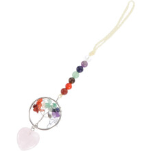 herzförmiger Kristall-Lebensbaum-Anhänger mit 7 Chakras, rosa Stein, Hängedekoration, Auto-Innenausstattung für Damen