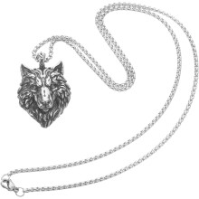 Retro-Wolfs-Schlüsselbeinkette für Damen und Herren, Edelstahlkette mit Anhänger in Form eines Wolfskopfes, für legere und formelle Anlässe