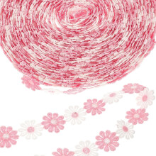 15 yards de ruban de dentelle à motif marguerite, appliqué brodé, tissu de dentelle à couture floral rose et blanc