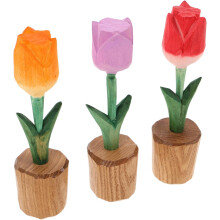 3-teiliges Set hölzerner Tulpen-Tischornamente mit aufwendiger Handwerkskunst und leichtem Design