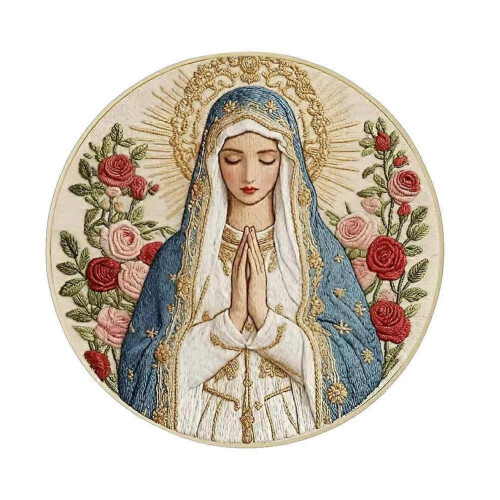 Virgin Mary Embroidery Kit - DIY Religious Art 15cm Diameter Complete Set