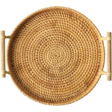 Brood-, fruit- en dessertbord met handvat, grote inhoud, rotan, vintage stijl, comfortabel