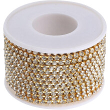 Chaîne à griffes en strass plaqué or 3 mm SS12, rouleau de 10 m, pour la confection de robes de mariée et autres créations. Strass décoratifs