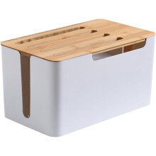 Weiße Kabelmanagementbox, Kabelorganizer-Box für Zuhause, aus PP und natürlichem Bambus, einfach zu bedienen