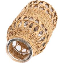Dekorative Blumenvase, gewebte Rattanvase im Vintage-Stil, Rattan-Glas-Material