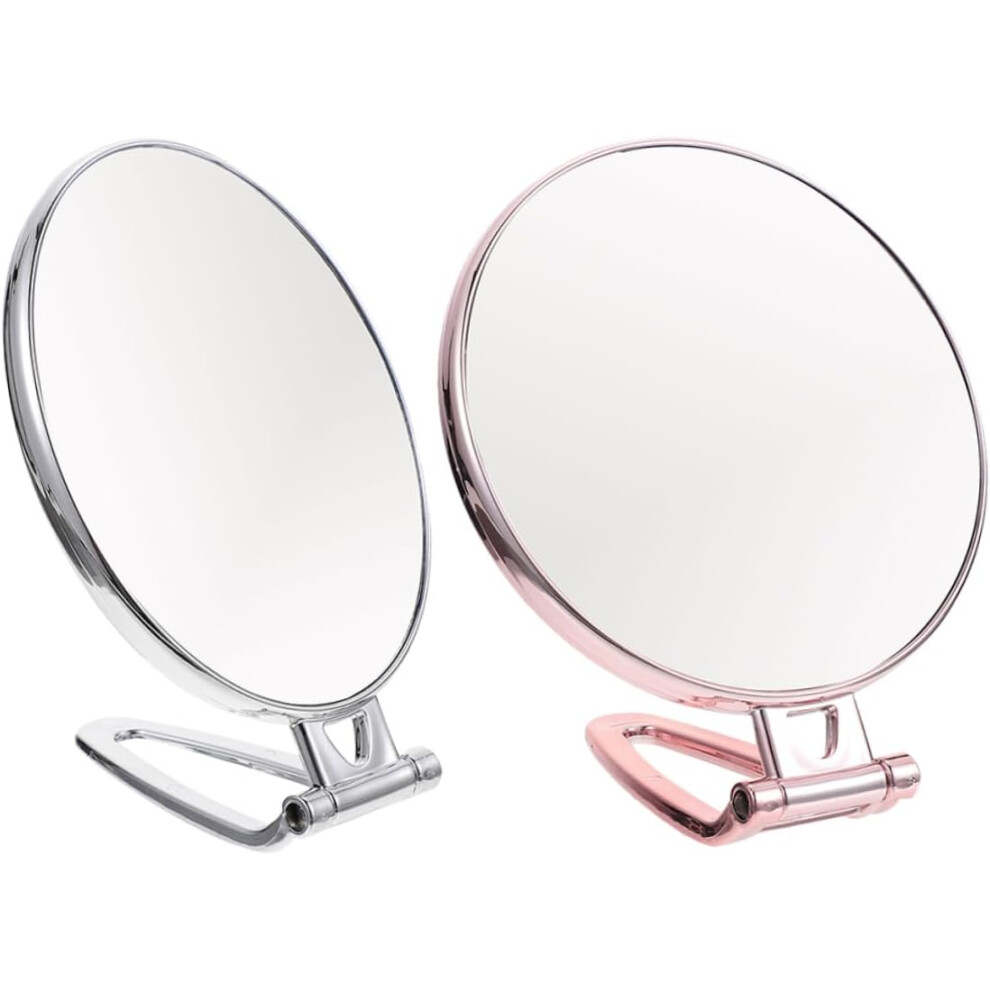 Hkhbjs 2Pcs Handheld Beauty Mirror Folding Dual-Side Round Cosmetic Mirror For Women Portable Travel Makeup
