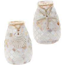 2 Stück kleine dekorative Vasen, schlichtes weißes Glas, Muschelform, maritimer Stil, Wohnaccessoires
