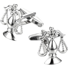 Boutons de manchette argentés en forme de balance pour homme, en cuivre résistant à la rouille, design tendance et original.