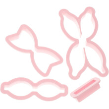 Backform „Schleife“ aus rosa Kunststoff – ideal zum Selberbacken, schnell zu reinigen und leicht zu entformen.