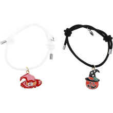 Magnetisches Partnerarmband-Set mit Herzanhänger und schwarz-weißem Kürbishut-Design