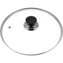 Tapa de vidrio templado de 24 cm con asa de fácil agarre, apta para cocinar en sartenes y cacerolas.