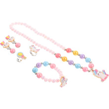 Kinderparelsieradenset: eenhoornketting en -armband, 5-delige harsaccessoires met kaart, perfect voor meisjes en kinderen om mee te verkleden.