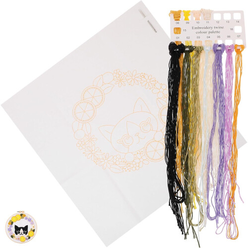 Cat Embroidery Kit Beginner DIY Hand Embroidery Kit Cotton Material
