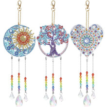 DIY-Diamantanhänger-Schlüsselanhänger-Set mit Strasssteinen, 5D-Baum-Mond-Herz-Diamant-Bastelbedarf