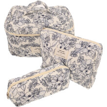 3er-Set niedliche Kosmetiktaschen mit Blumenmuster, tragbarer Kosmetikorganizer mit Griff