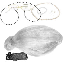 Old Lady Costume Accessories Wig Glasses Necklace for Halloween Role Play Comedy Party Family-friendly Elderly Dress-up for Women