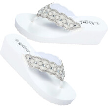Perlen- und Strass-Strandschuhe für Damen, rutschfeste Flip-Flops für den Sommer, Perlenverzierungen für Strandspaziergänge im Freien