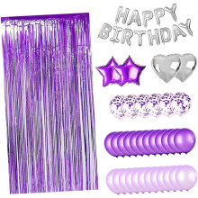 Partyballon-Fransen aus Aluminiumfolie, Vorhangquasten, Dekoballons aus lila Latex-Kunststoff, Geburtstagsfeier-Fotohintergrunddekoration