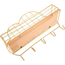 Estantería de pared multifuncional con ganchos, estructura creativa de hierro y madera que ahorra espacio.