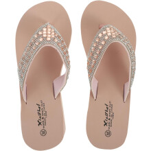Perlen-Diamant-Sandalen, flache, rutschfeste Slipper für den Sommer, rosa Keil-Strandsandalen für Damen