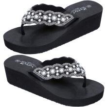 Pearl Shoes Rutschfeste Sandalen mit Keilabsatz für den Sommer, Damen, bequem, mit rutschfester Sohle, Schwarz