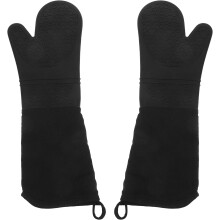 1 Paar hitzebeständige Silikon-Ofenhandschuhe, lange, rutschfeste Griffe, bequeme Passform, schwarze Handschuhe zum Kochen und Grillen