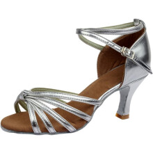 Satin-Riemchen-High Heels, Lateintanzschuhe für Damen, silberfarben, offene Zehenpartie
