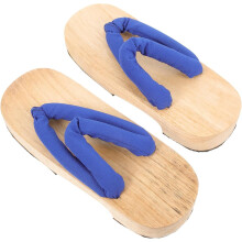 Sabots en bois de style japonais pour femmes, sandales Ă talon moyen et bride large, semelle en caoutchouc bleu