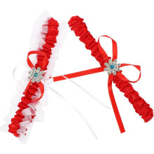 Zartes Braut-Schleifen-Set mit elastischem, bequemem Beinring aus Spitze – perfekt als Accessoire für Hochzeit, Abschlussball und Cosplay (Rot)