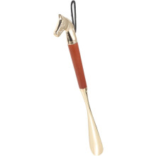 Kovový mosadzný zdvíhač topánok s hlavou leva a dlhou rukoväťou 32 cm drevený zdvíhač topánok pre seniorov