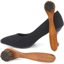 Brosse à cirer les chaussures et bottes, en bois d'érable et crin de cheval, avec long manche et légèreté.