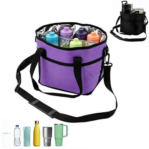 (Dark purple) Bottle Carrier Bag Four Bottle Capacity Front Pocket Adjustable Shoulder Strap