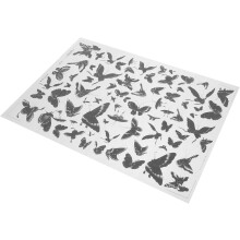 Lámina de calcomanías de transferencia bajo vidriado de cerámica clásica con estampado floral y de pájaros en azul.