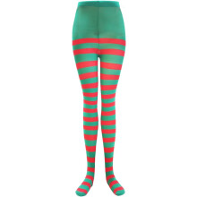 Weihnachtliche Damen-Stramplerhose mit rotem und grünem Streifenmuster, ideal für Partys und festliche Kostüme