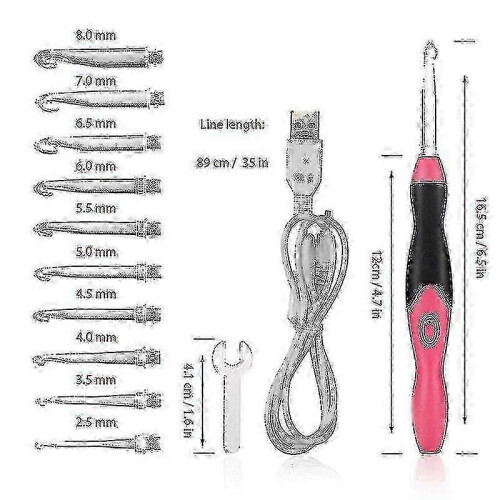 11in1 Led Lighted Crochet Hook Knitting Needles Set Usb Rechargeable Weave Tools 2