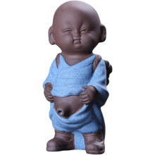 Mönchsfigur aus lila Ton, lustiges blaues Design, Accessoire für die Teezeremonie, Tischdekoration