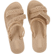 Espadrilles Sommersandalen für Damen, flache Strandsandalen, modisch, aus Stroh, gewebt, lässig für den Sommer