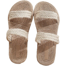 Strohsandalen, flache Strandpantoffeln, Sommer-Strohpantoffeln für Damen zum Entspannen am Strand.