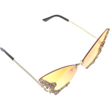 Okulary przeciwsłoneczne Vintage Butterfly Resin dla kobiet, duże bezramkowe żółte okulary z kryształkami