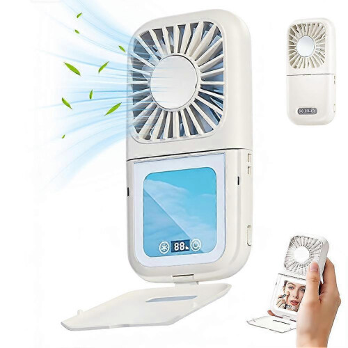 (white) Foldable Neck Fan ZK13 - ABS PCBA 100 Speed Settings LED Makeup Mirror