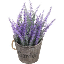 Realistisch wirkende künstliche Lavendel-Topfpflanze mit lila Blüten aus Holz und Kunststoff
