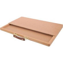 Tablero de dibujo portátil de madera con asa y cajón de almacenamiento.