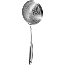 Grande passoire fine en acier inoxydable avec long manche et construction robuste.