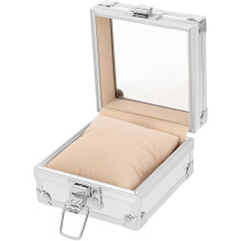 Prata quadrada branca caixa do organizador do relógio, caixa de exibição do relógio de viagem de 9.5x9.5x5.5cm para homens e mulheres